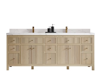 84 in. W x 22 in. D Sonoma White Oak Double Sink Bathroom Vanity with Quartz or Marble Countertop | MODERN VANITY