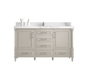 Aberdeen 60 in. W x 22 in. D Single Sink Bathroom Vanity in Fine Grain with Quartz or Marble Countertop | MODERN VANITY | PREMIUM Q