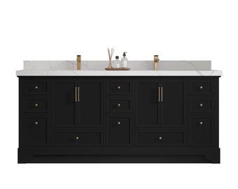 Alys 80 in. W x 22 in. D Double Sink Bathroom Vanity in Black with Quartz or Marble Countertop | MODERN VANITY | PREMIUM Q
