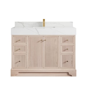 Manhattan 48 in. W x 22 in. D Single Sink Bathroom Vanity in Natural White Oak with Quartz Countertop | MODERN VANITY