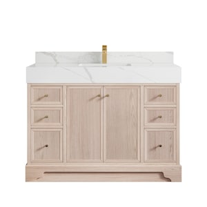 48 in. W x 22 in. D Manhattan Single Sink Bathroom Vanity in White Oak with Quartz Countertop | MODERN VANITY