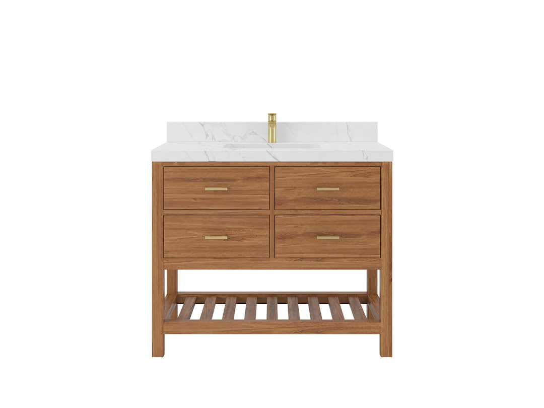 42 In. W X 22 In. D Parker Teak Single Sink Bathroom Vanity in Golden