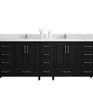 Aberdeen 84 in. W x 22 in. D Double Sink Bathroom Vanity in Black with Quartz or Marble Countertop | MODERN VANITY | PREMIUM Q