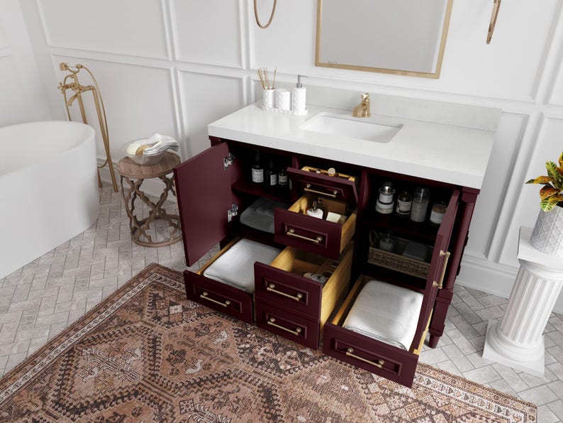 Aberdeen 48 in. W x 22 in. D Single Sink Bathroom Vanity in Burgundy with Quartz or Marble Countertop | MODERN VANITY | PREMIUM Q image 6