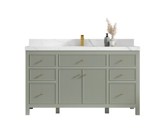 Sonoma 60 in W x 22 in D Free Standing Reeded Single Sink Bathroom Vanity in Evergreen with Quartz or Marble Countertop | MODERN VANITY