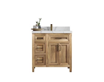 Santa Monica Solid Teak 36 in. W x 22 in. D  Bathroom Vanity Center in Whitewashed with Quartz or Marble Countertop | MODERN VANITY