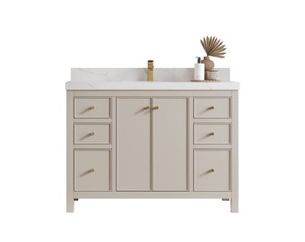 48 in. W x 22 in. D Chicago Single Sink Bathroom Vanity in Fine Grain with Quartz or Marble Countertop | Modern Vanity