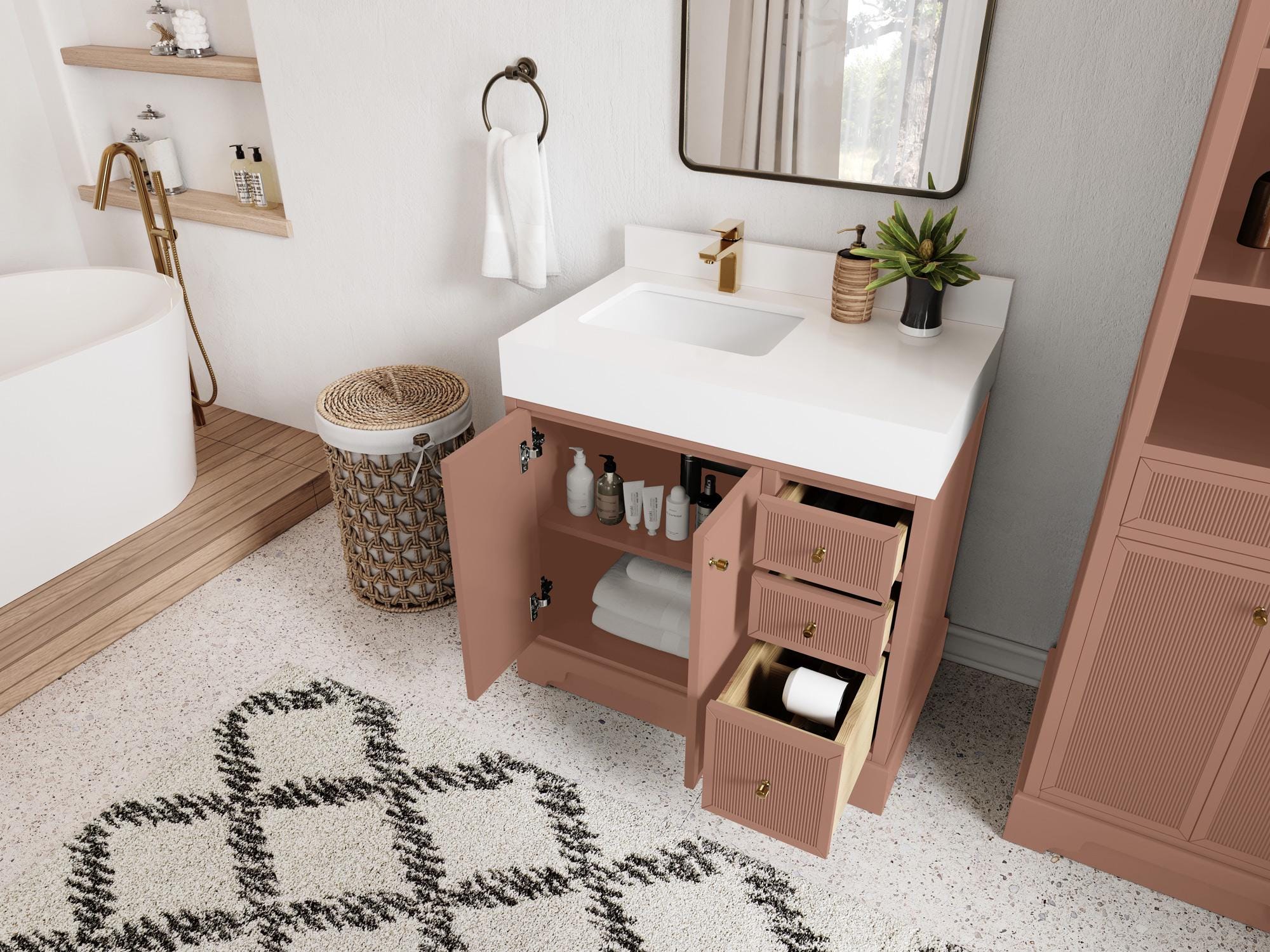 Manhattan 36 In. W X 22 In. D Left Offset Sink Bathroom Vanity in Warm  Terracotta With Quartz Countertop | MODERN VANITY - Etsy, image size:2000x1500