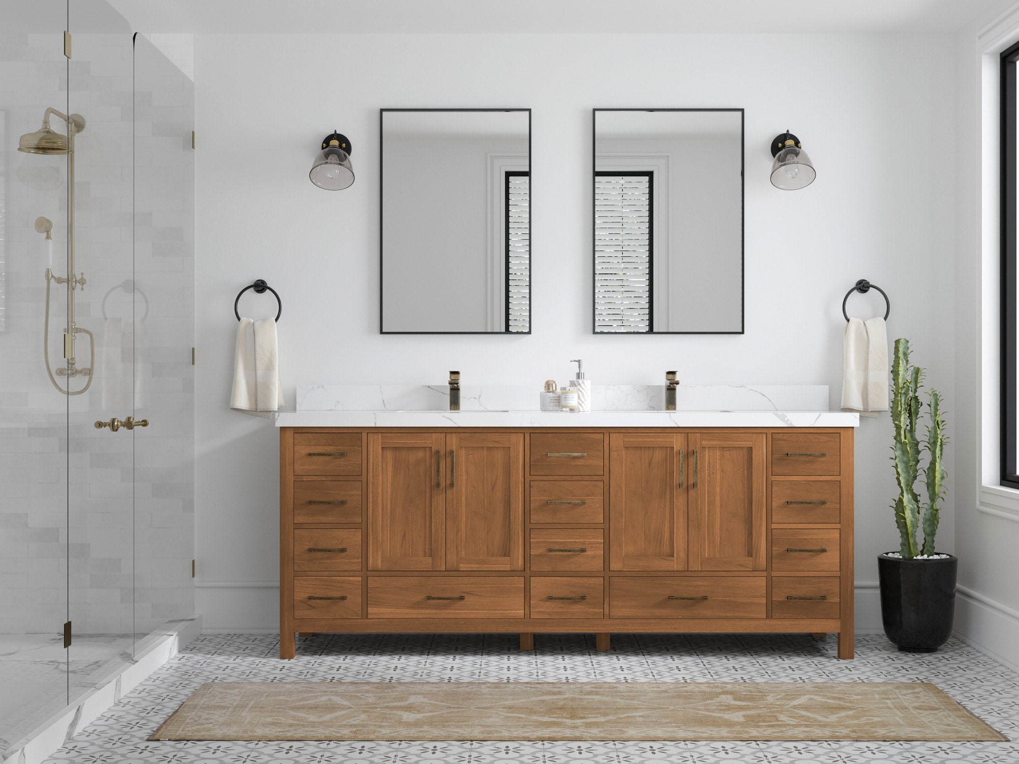 Sonoma Solid Teak 84 in. W x 22 in. D Double Sink Bathroom Vanity with  Countertop