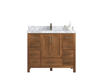 Malibu 42 in. W x 22 in. D Single Sink Bathroom Vanity in Golden Teak Wood with Quartz or Marble Top | MODERN VANITY | PREMIUM Q |