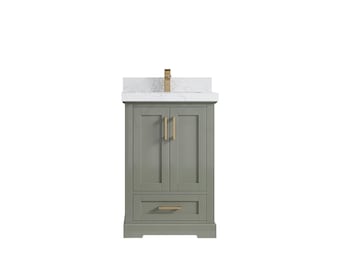 Boston 24 in. W x 22 in. D Single Sink Bathroom Vanity in Evergreen with Quartz or Marble Countertop | MODERN VANITY | PREMIUM Q