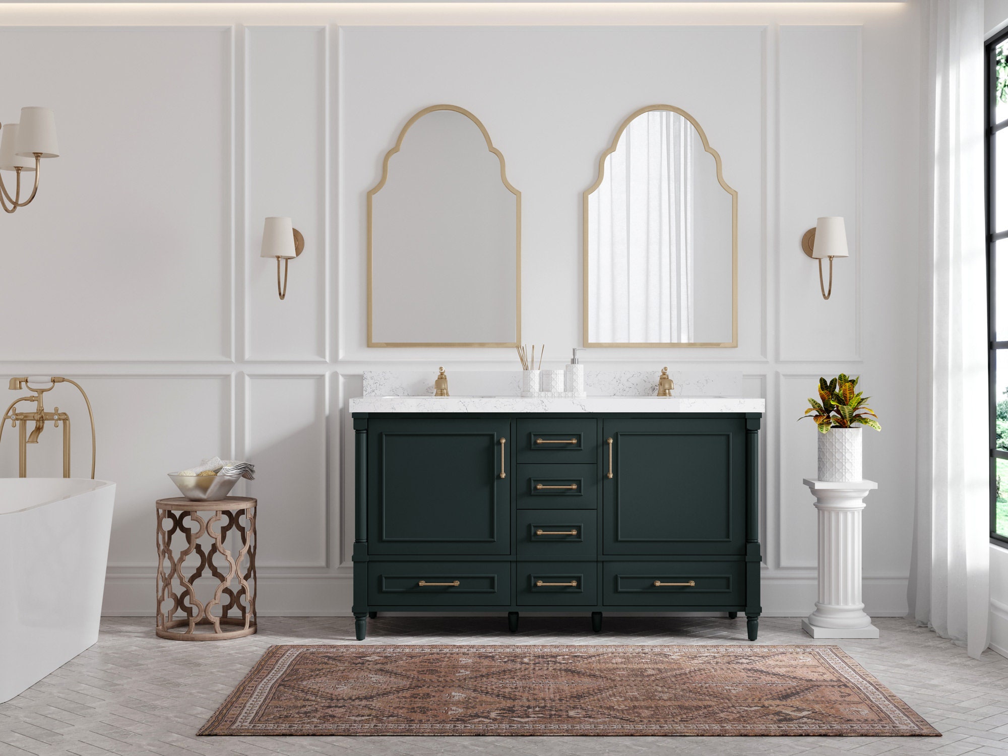 Aberdeen 60 In. W X 22 In. D Double Sink Bathroom Vanity in Dark Forest ...