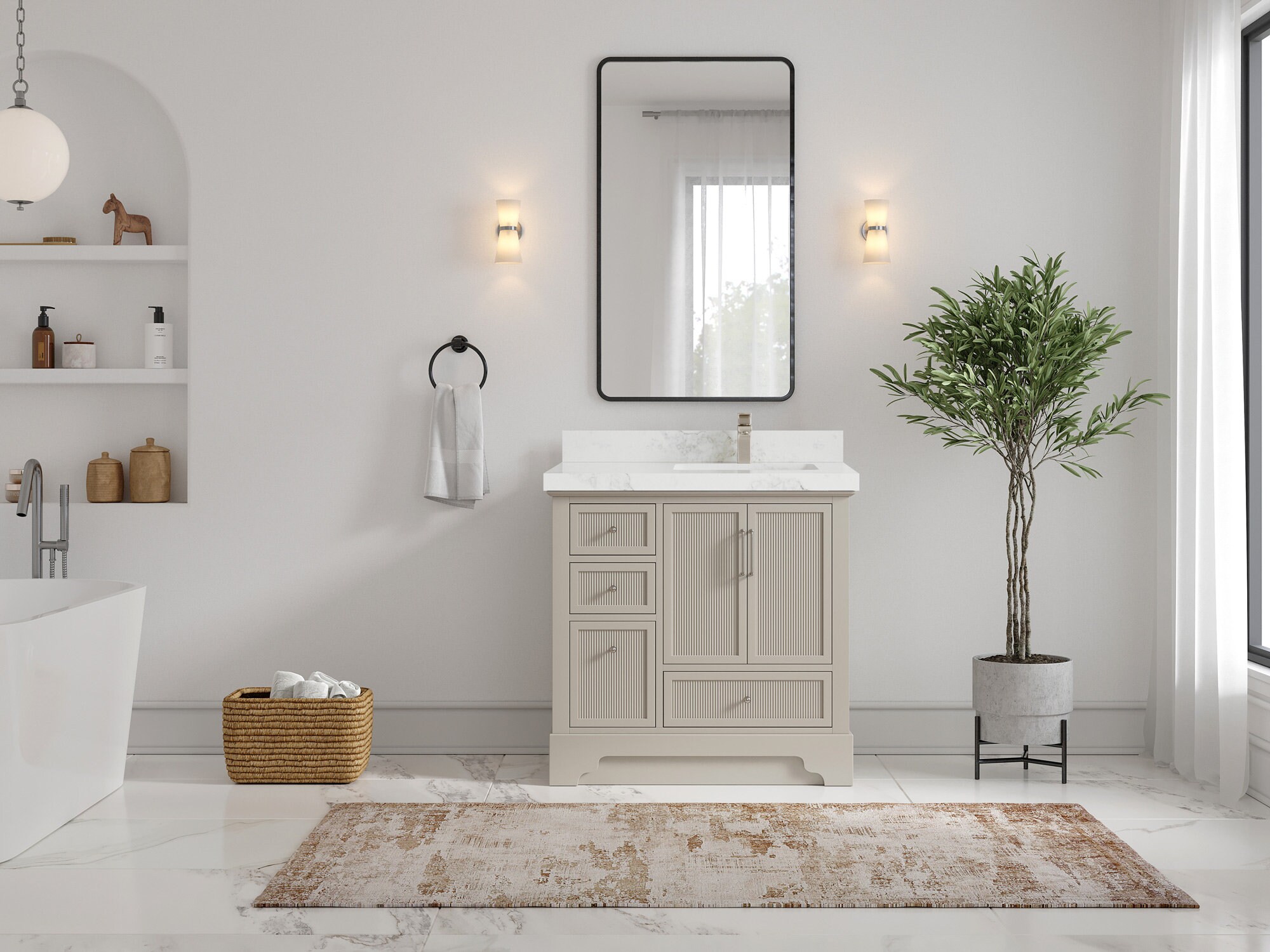 Alys 36 In. W X 22 In. D Right Offset Sink Bathroom Vanity in Fine Grain  With Quartz or Marble Countertop | Modern Vanity - Etsy, image size:2000x1500