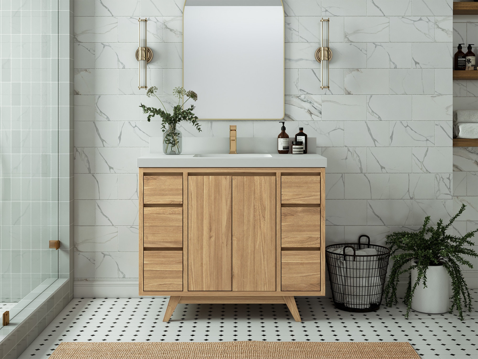 42 In. W X 22 In. D Madison Teak Double Sink Bathroom Vanity in Light ...