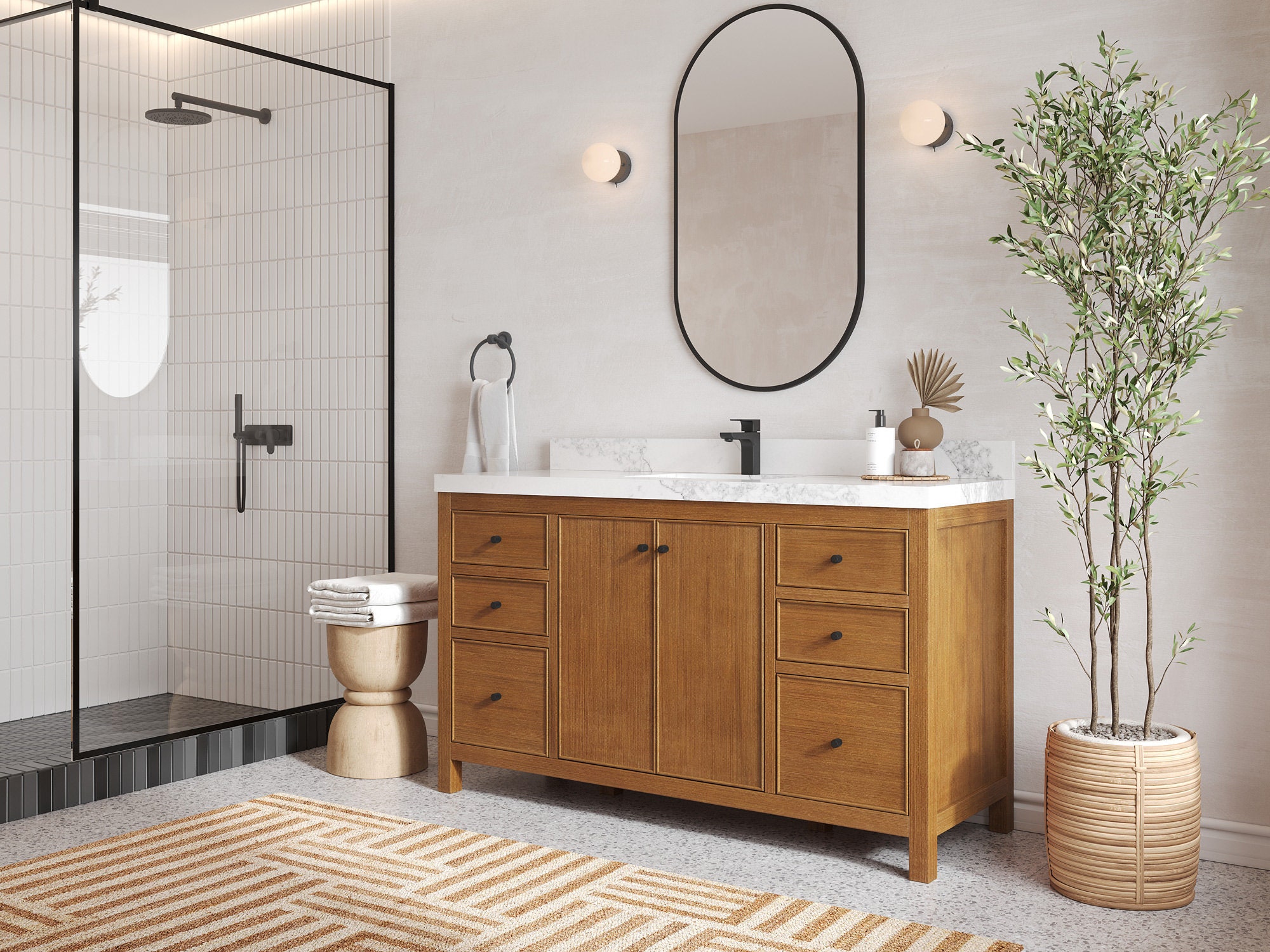 Chicago Veneer Teak Wood 60 In. W X 22 In. D Single Sink Bathroom ...
