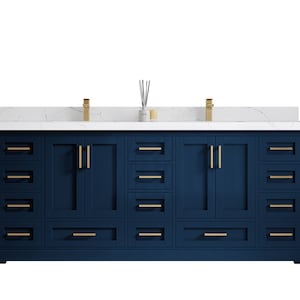 84 in. W x 22 in. D Boston Double Sink Bathroom Vanity in Navy Blue with Quartz or Marble Countertop | MODERN VANITY | PREMIUM Q