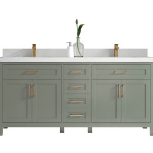 Cambridge 72 in. W x 22 in. D Double Sink Bathroom Vanity in Evergreen with Quartz or Marble Countertop | MODERN VANITY | PREMIUM Q