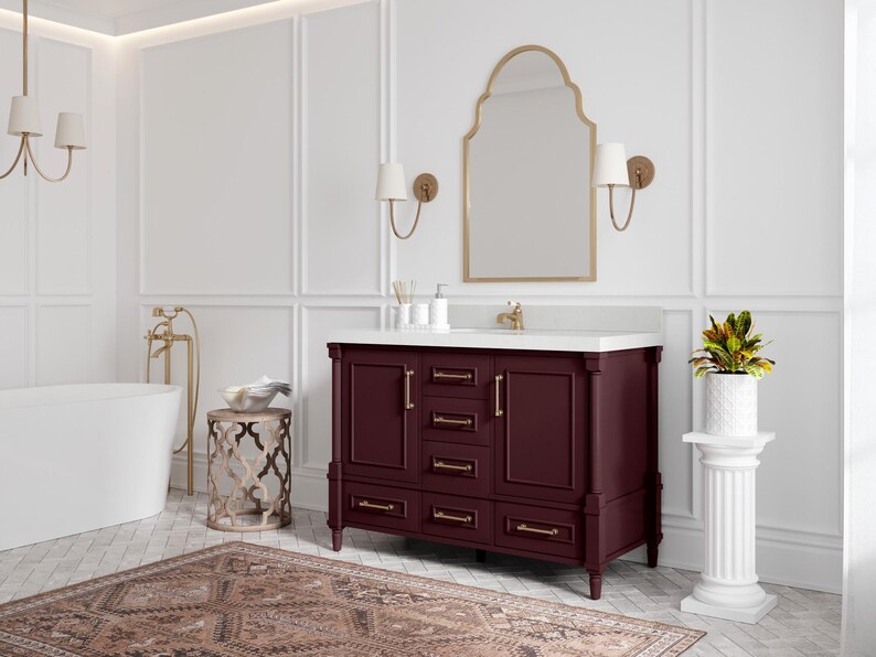 Aberdeen 48 in. W x 22 in. D Single Sink Bathroom Vanity in Burgundy with Quartz or Marble Countertop | MODERN VANITY | PREMIUM Q image 4