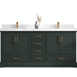 Boston Fenway 72 in. W x 22 in. D Double Sink Bathroom Vanity in Pewter Green with Quartz or Marble Countertop | MODERN VANITY | PREMIUM Q