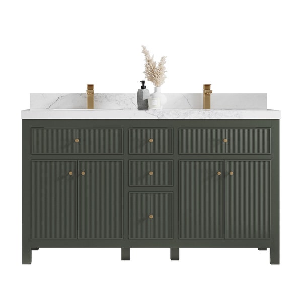 Reeded Wood Bathroom Vanity Double Sink Etsy