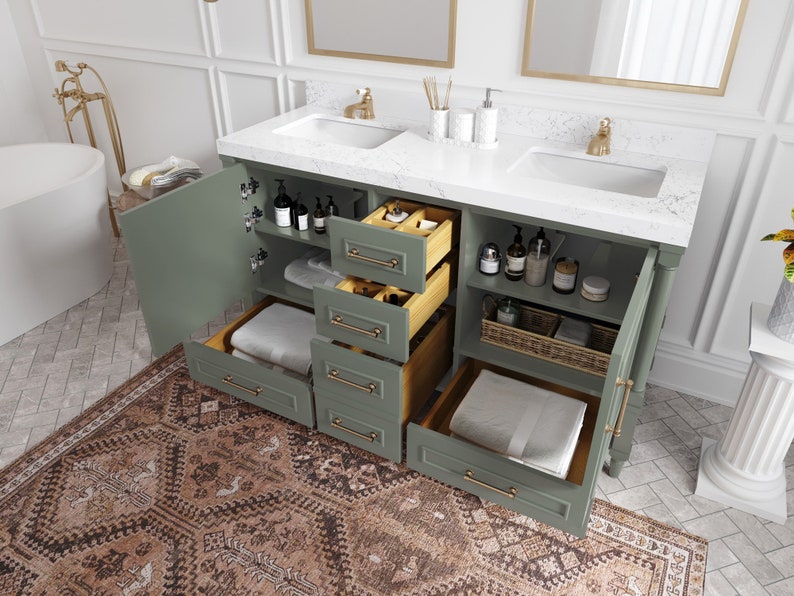Aberdeen 60 In. W X 22 In. D Double Sink Bathroom Vanity in Evergreen ...