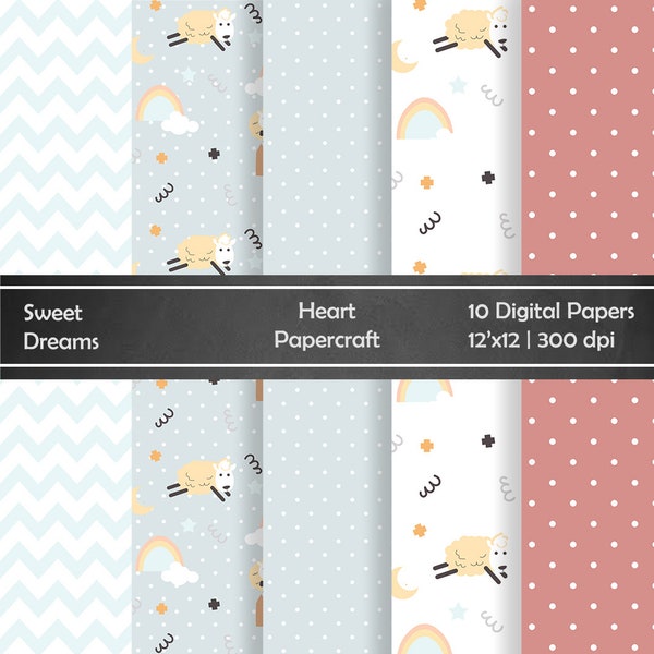 Easter Cute Little Sheep Digital Paper Pack Printable Easter Background Easter sheep clouds chevron polka dots background Pattern 300dpi