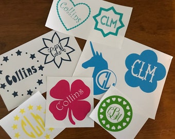 Decal Monogram and Name Stickers in many sizes and colors!