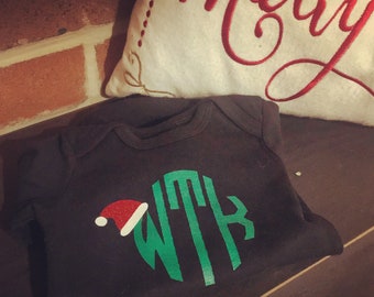 Green monogram, Santa hat shirt