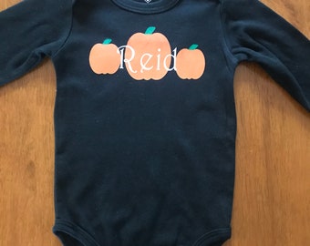 Three Pumpkin Black T-Shirt with Name