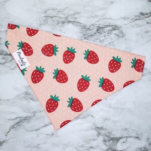 Personalized dog bandana, cat bandana, over the collar, cute, spring summer strawberry pattern, matching face mask, matching bow