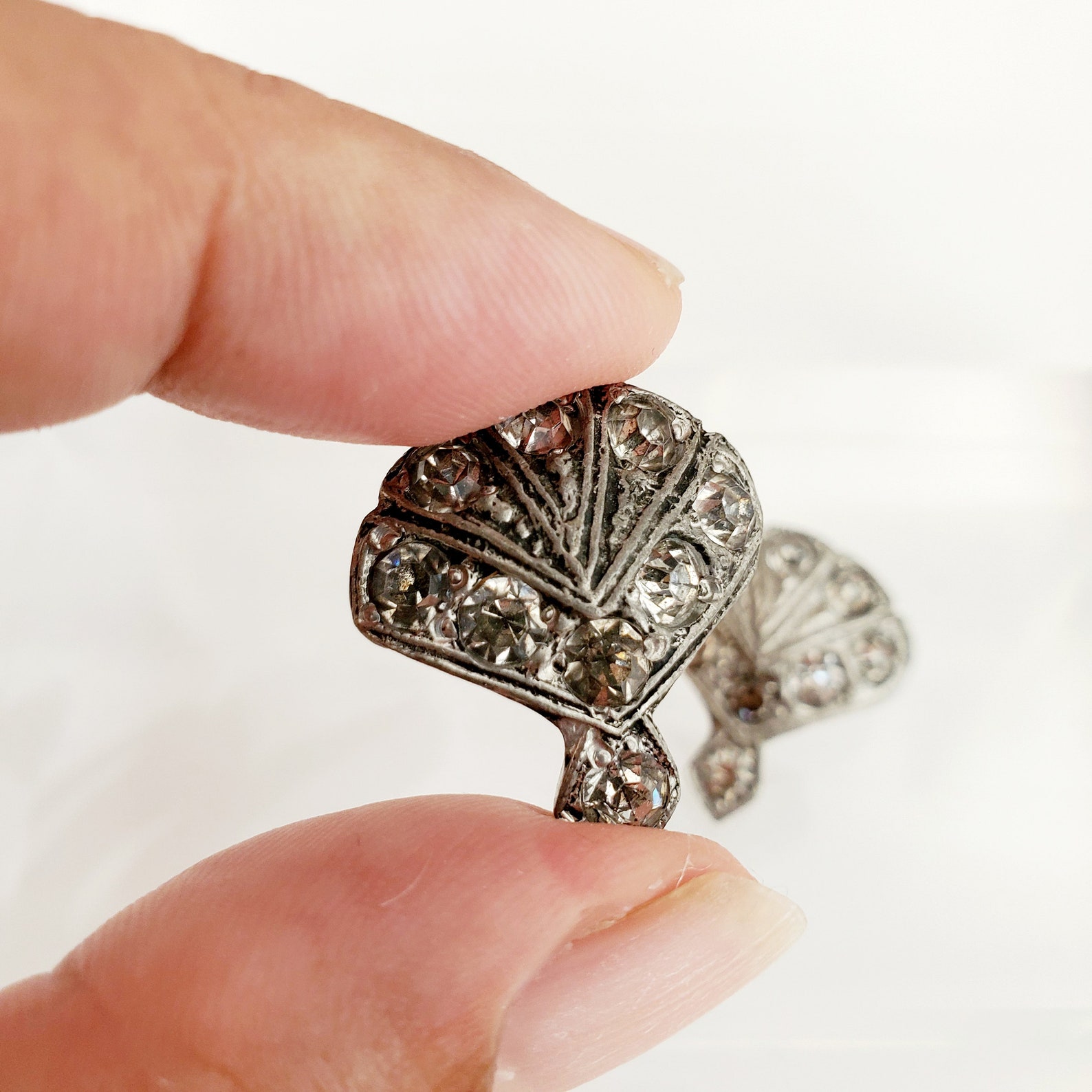 VINTAGE BUTTON Art Deco Rhinestone Button Covers Sparkling Etsy