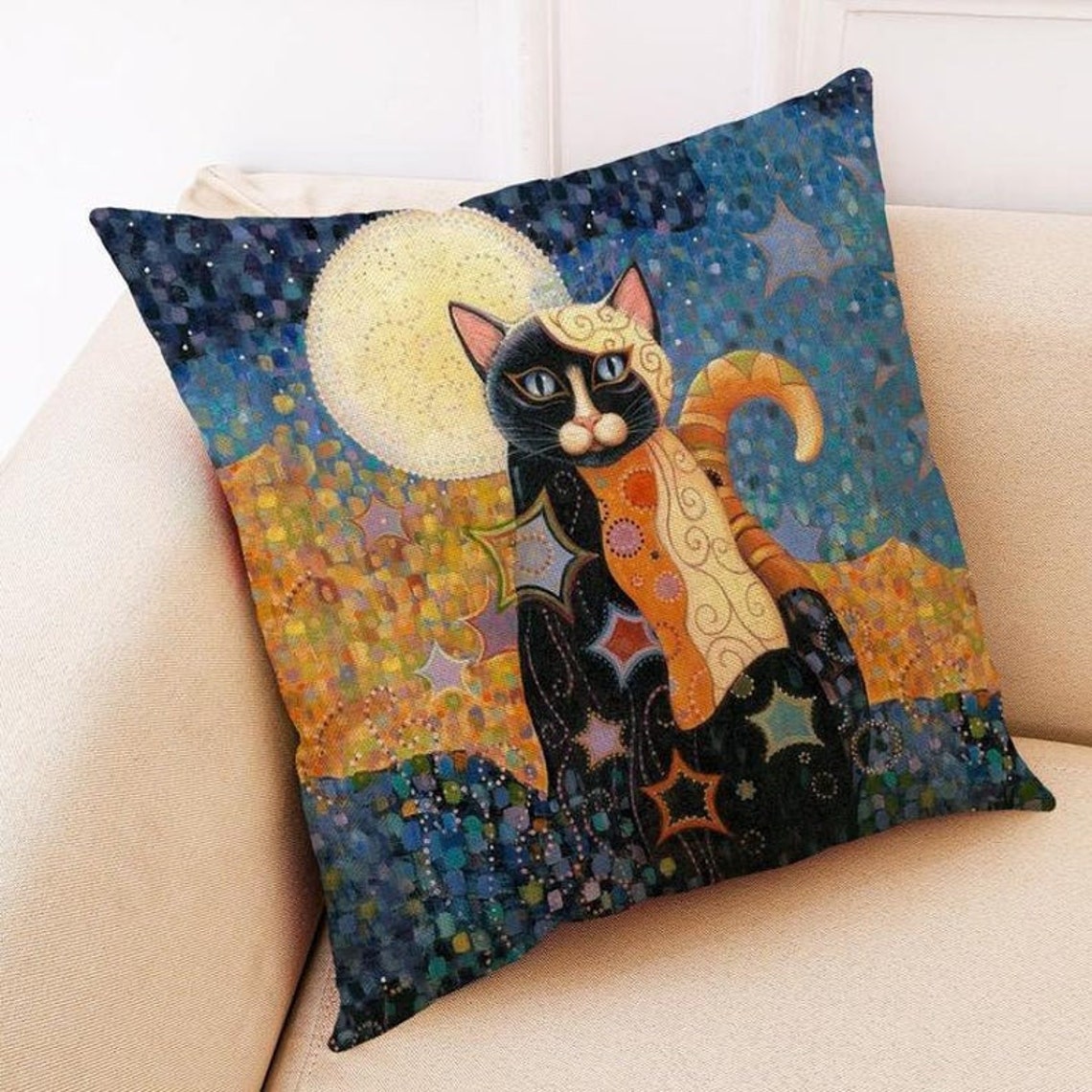 Gustav Klimt Cats Cushion Covers Moon light Gift For Etsy