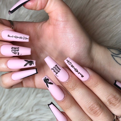 Playboy Long Coffin Light Pink Press On Nails Etsy Ireland