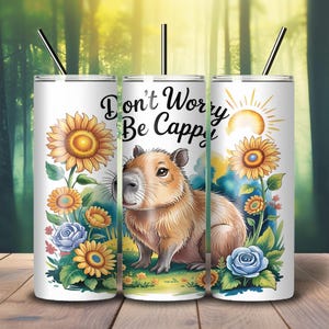 Cute Capybara Tumbler Wrap – 20oz Straight PNG JPG | Don’t Worry Be Cappy Design | Floral Animal Sublimation Wrap