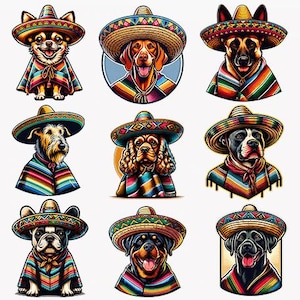 Paquete PNG de Perro Cinco de Mayo – Diseños divertidos de sublimación de perros en Sombreros