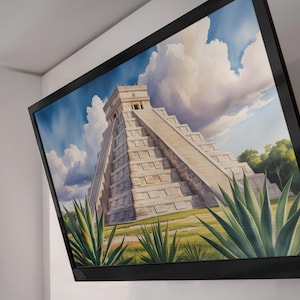 Mayan Pyramid Digital Art – Chichen Itza Ruins Landscape for TV Frame Display | Ancient Mexico Wall Print | 3000x2000 JPG 300 DPI