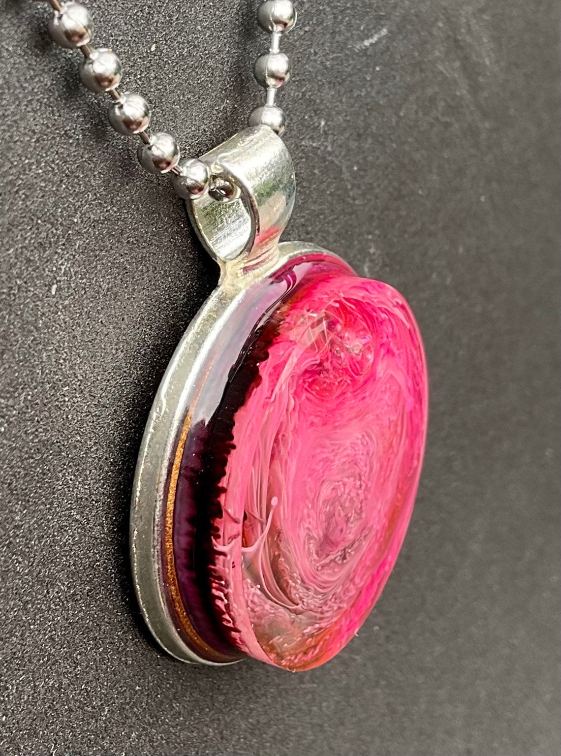 Hand crafted bespoke pink and black resin pendant silver Etsy