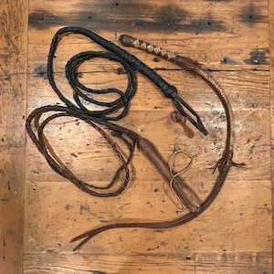 Vintage Braided Leather Horse Bull Riding Whips, Lot of Three, FREE SHIPPING!!