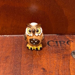 Vintage Miniature Painted Ceramic Clay Owl Figurine, Crafted By Signed Artisan B.J., FREE SHIPPING!!