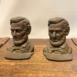 Antique Pair Abraham Lincoln Black Iron Bookends, FREE SHIPPING!!