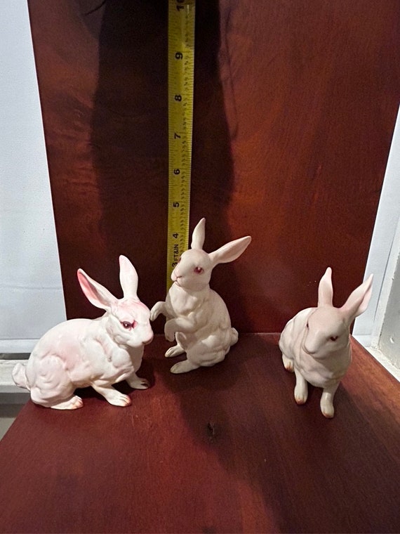 Vintage Lefton Japan White Albano Bunnies Rabbits Three Figurines