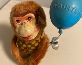 Vintage Wind-Up Tin Monkey Toy, Mechanical Collectible