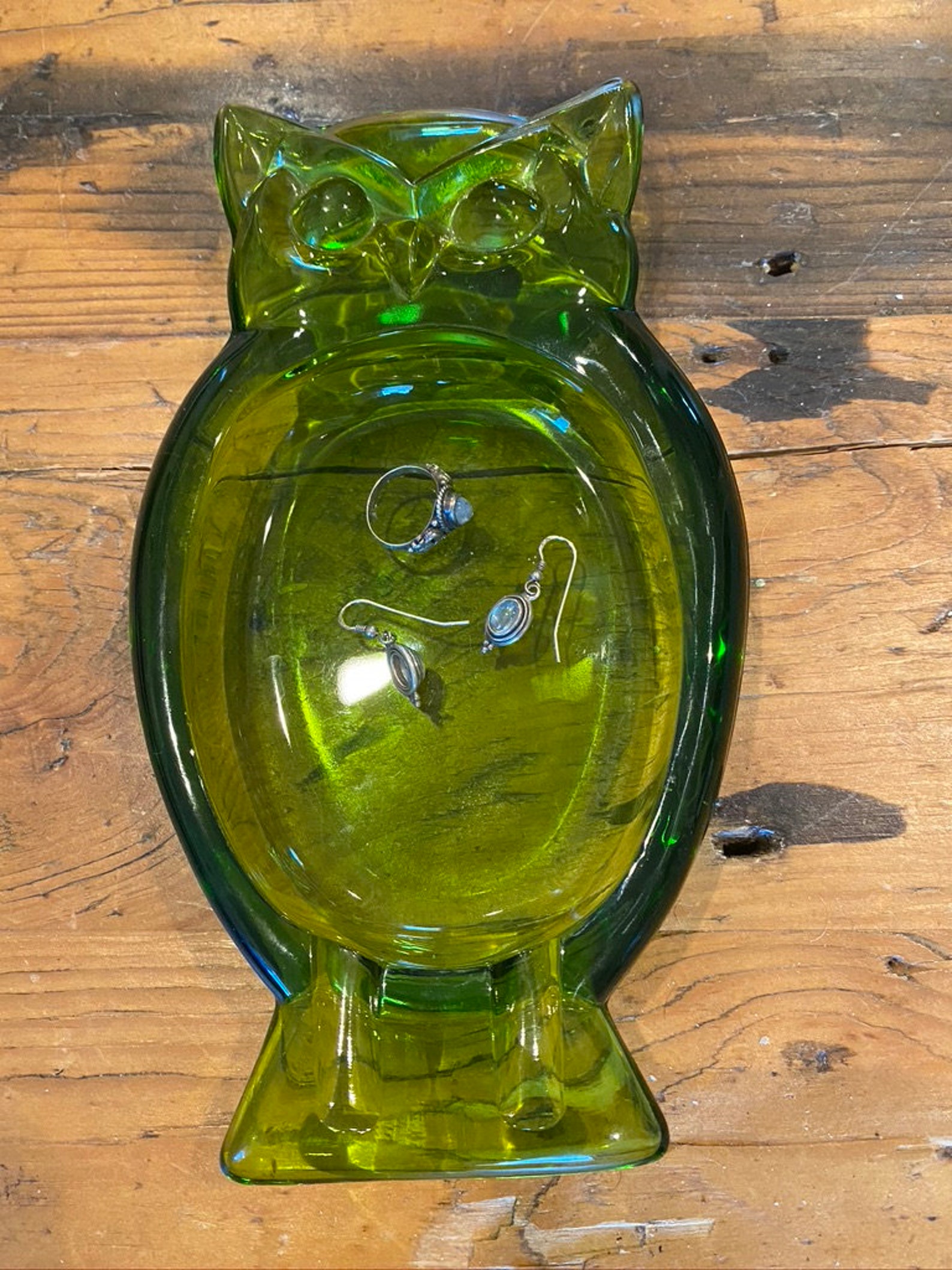 Vintage Avocado Green Glass Owl Viking Glass Company FREE Etsy