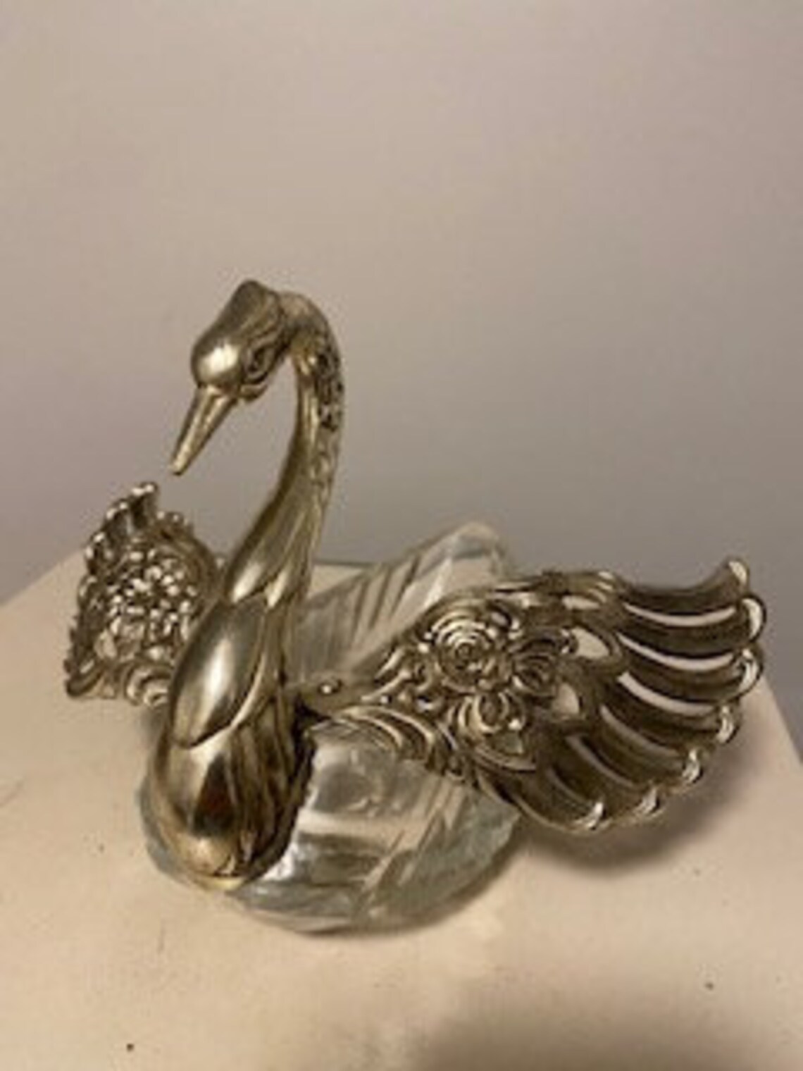 Crystal and Sliver Swan Candy Dish FREE SHIPPING Etsy
