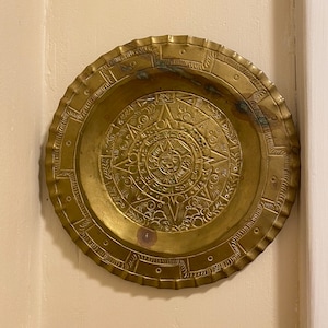 Vintage Hand-Hammered Brass Aztec Mayan Wall Hanging, FREE SHIPPING!!