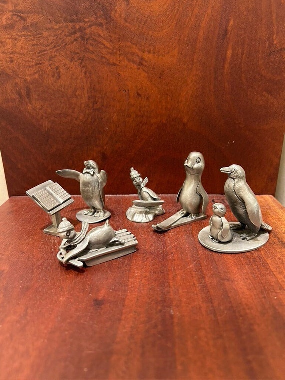Hudson Fine Pewter Penguin Figurines, Lot of Five, FREE SHIPPING