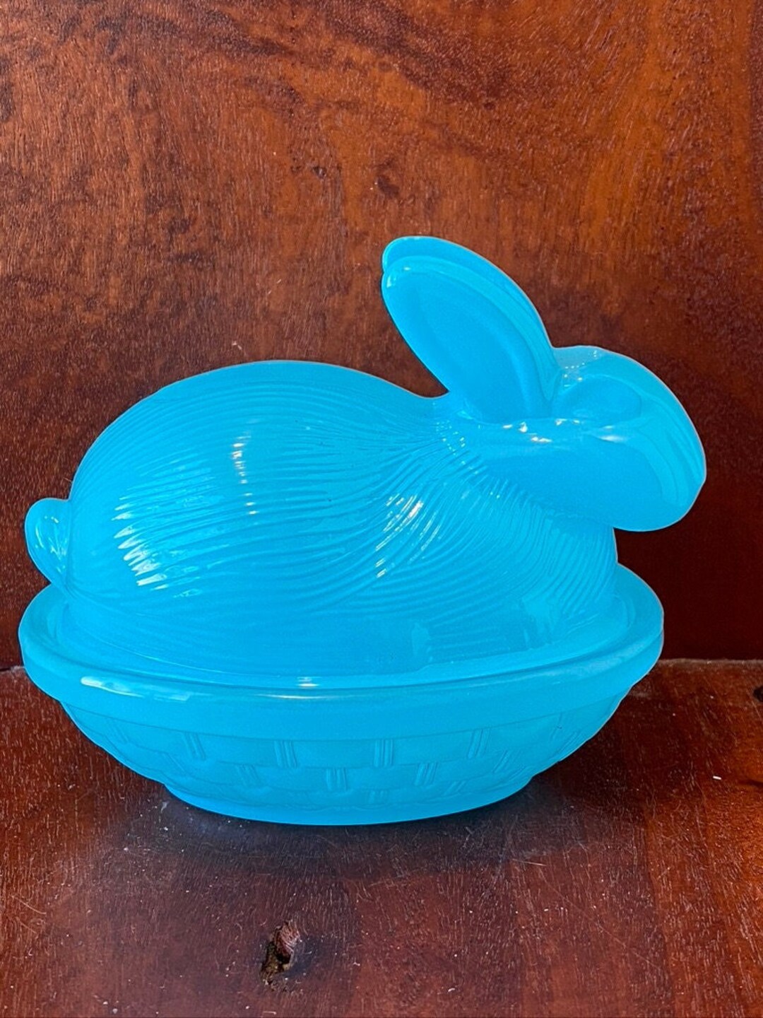 Vintage Blue Glass Rabbit on A Nest Covered Dish, FREE SHIPPING Etsy