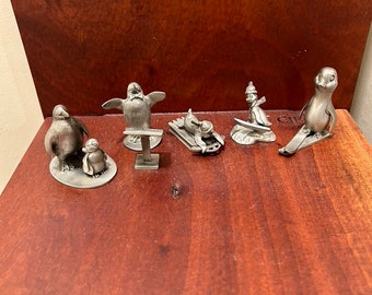 ヴィンテージ Hudson/Selangor Pewterフィギュア太陽月星3個 Vintage Hudson Pewter Penguin Skiing Miniature Figurine | eBay