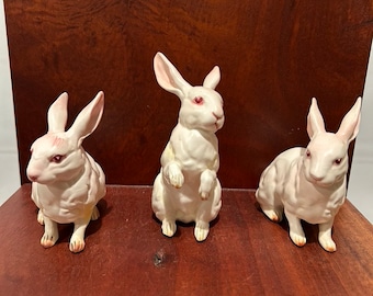 Vintage Lefton Japan White Albano Bunnies Rabbits Three Figurines 