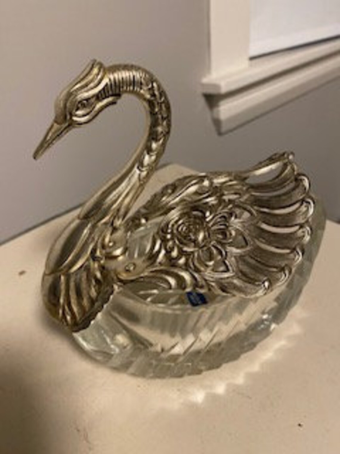 Crystal and Sliver Swan Candy Dish FREE SHIPPING Etsy